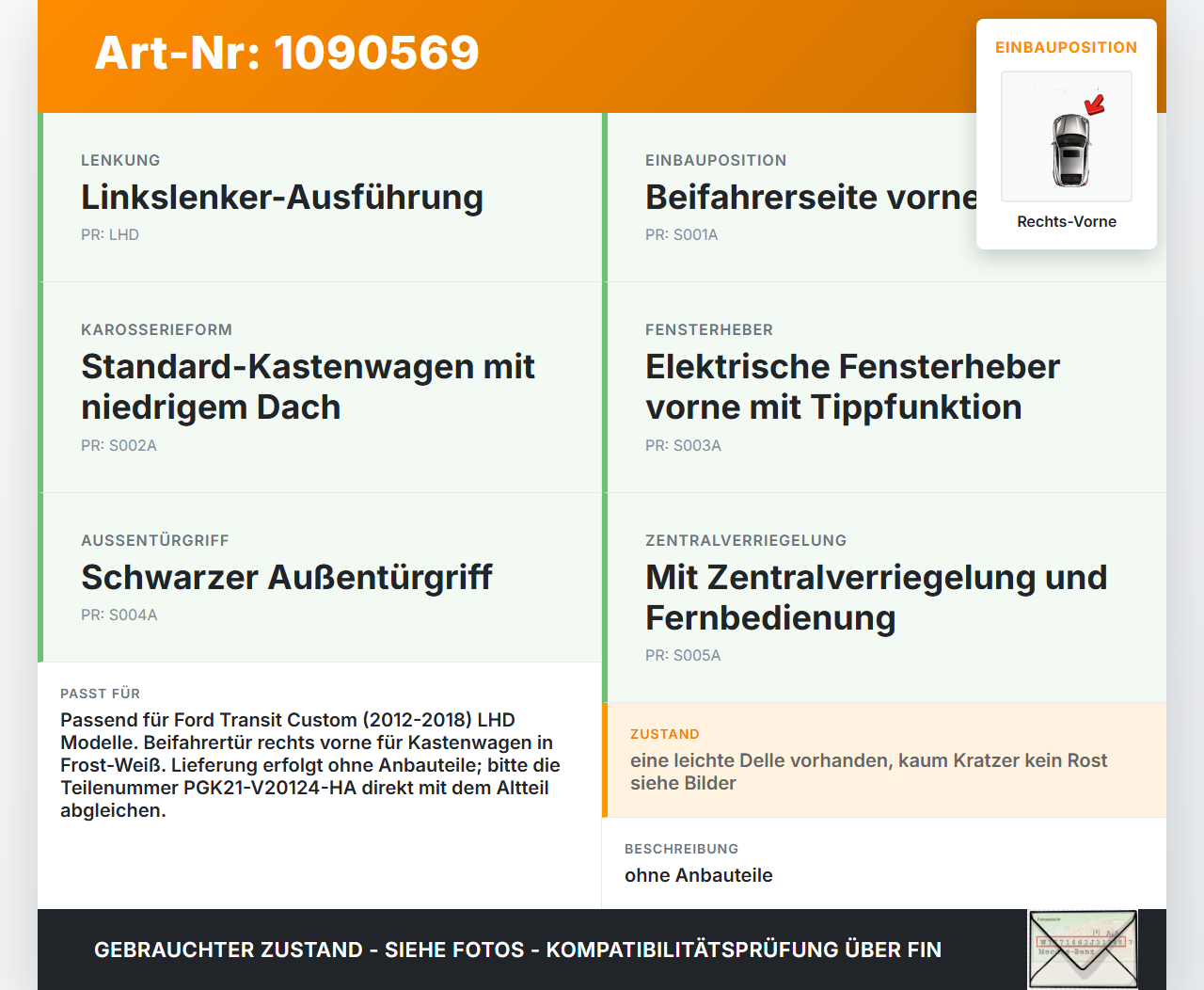 Ford Transit Custom 12-18 Kasten Tür Beifahrertür Rechts Vorne AA Ford Transit Custom 12-18 08.06.2015... Vorschau 3