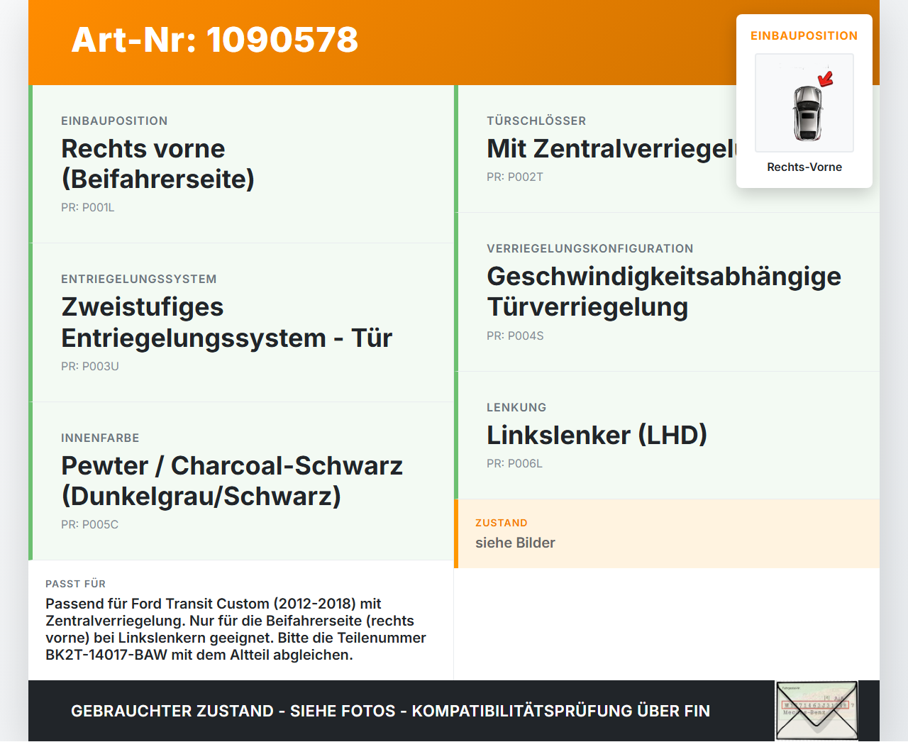 Ford Transit Custom 12-18 Schalter Zentralverriegelung Verriegelung Rechts Vorne Ford Transit Custom 12-18... Vorschau 3