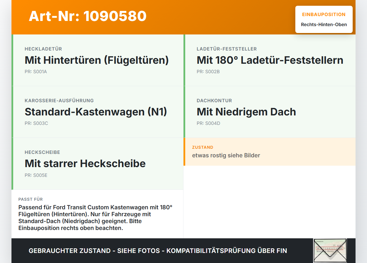 Ford Transit Custom 12-18 Kasten Türscharnier Tür Scharnier Rechts Hinten Oben für Flügeltür Ford Transit Custom... Vorschau 3