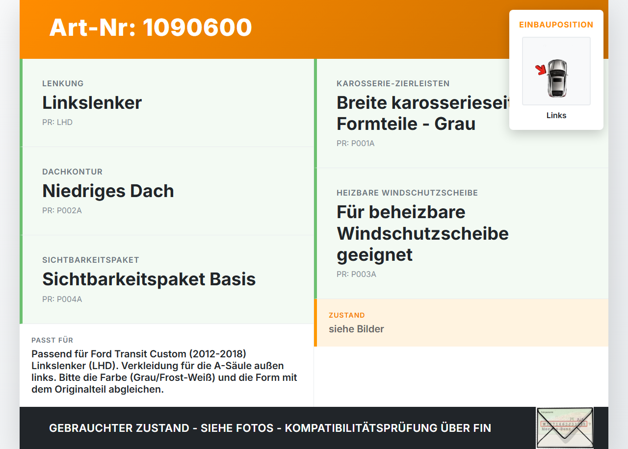 Ford Transit Custom 12-18 Kasten Verkleidung für A-Säule Links aussen AA Ford Transit Custom 12-18 08.06.2015... Vorschau 3