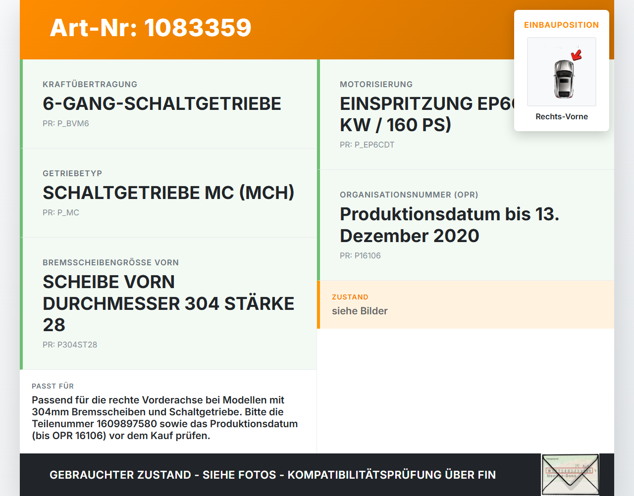 Citroen C4 Picasso II 13-16 THP 1,6 115KW Bremssattel Bremszange Vorne Rechts Citroen C4 Picasso II 13-16... Vorschau 3