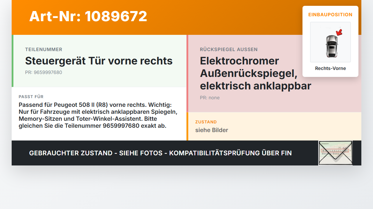 Peugeot 508 II 18-23 Steuergerät ECU Modul Türsteuergerät BEM X7 CEM Rechts Vorne Peugeot 508 II 18-23 16.07.2019... Vorschau 3
