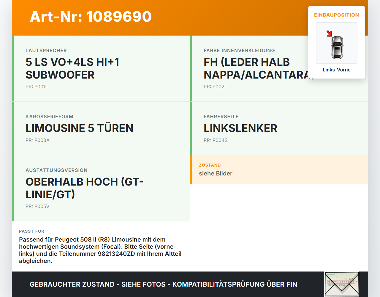 Peugeot 508 II 18-23 Blende Innen Auflage Applikation für Hochtöner Links Vorne Peugeot 508 II 18-23 16.07.2019... Vorschau 3