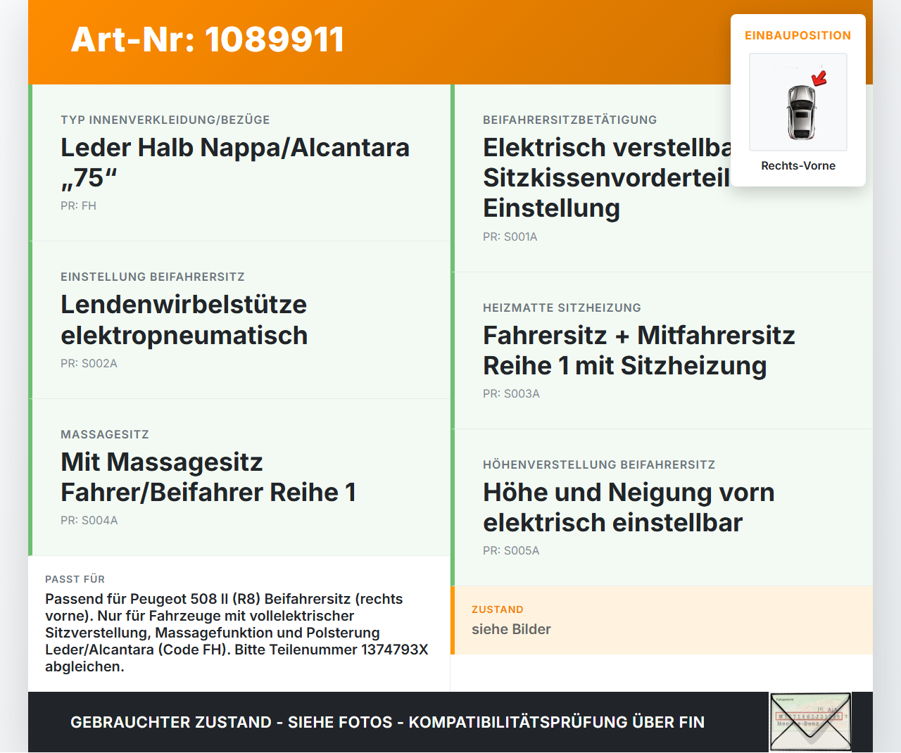 Peugeot 508 II 18-23 Lim Abdeckung Blende für Sitz Beifahrersitz Rechts Vorne Peugeot 508 II 18-23 16.07.2019... Vorschau 3