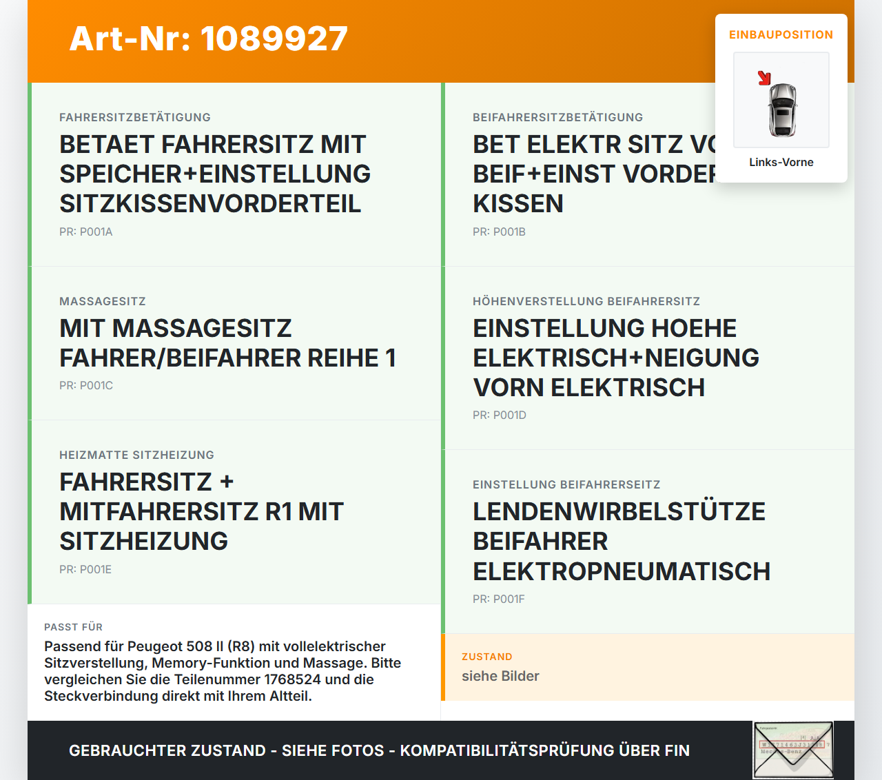 Peugeot 508 II 18-23 Stellmotor Antrieb für Sitz Verstellung Links Vorne Peugeot 508 II 18-23 16.07.2019 1768524... Vorschau 3