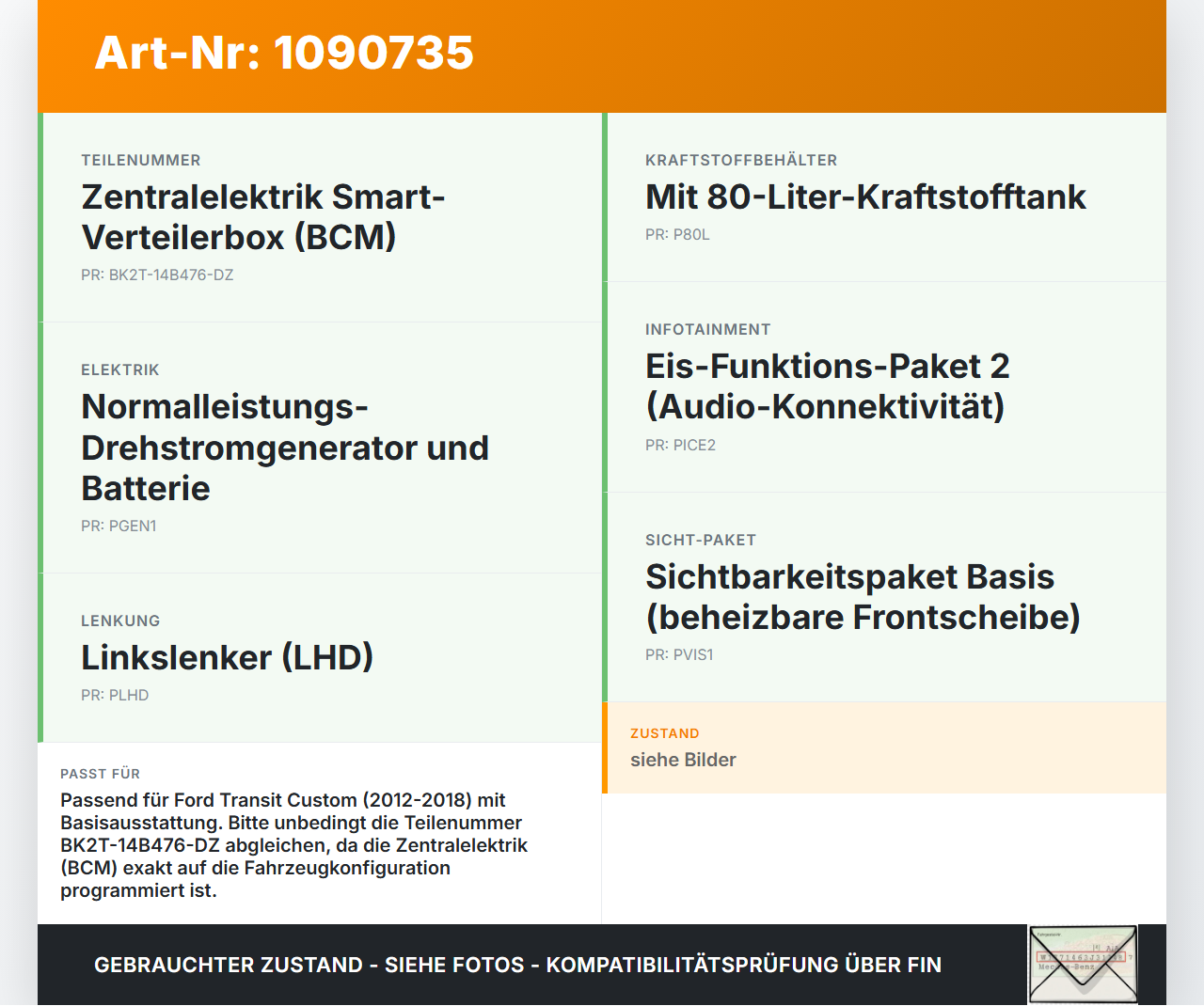 Ford Transit Custom 12-18 TDCi 2,2 74KW Sicherungskasten Zentralelektrik Ford Transit Custom 12-18 08.06.2015... Vorschau 3