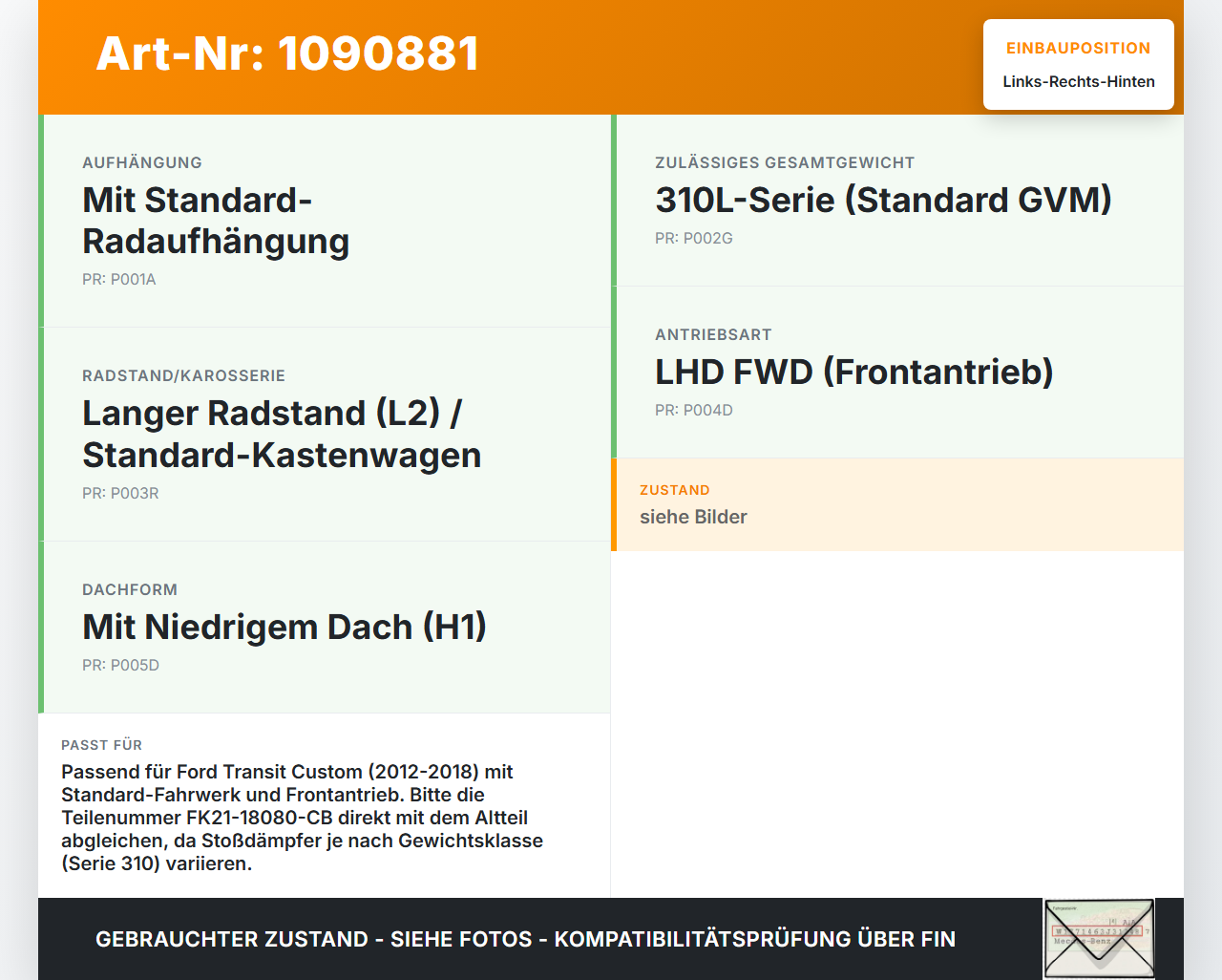Ford Transit Custom 12-18 Kasten Stossdämpfer Rechts und Links Hinten Ford Transit Custom 12-18 08.06.2015... Vorschau 3