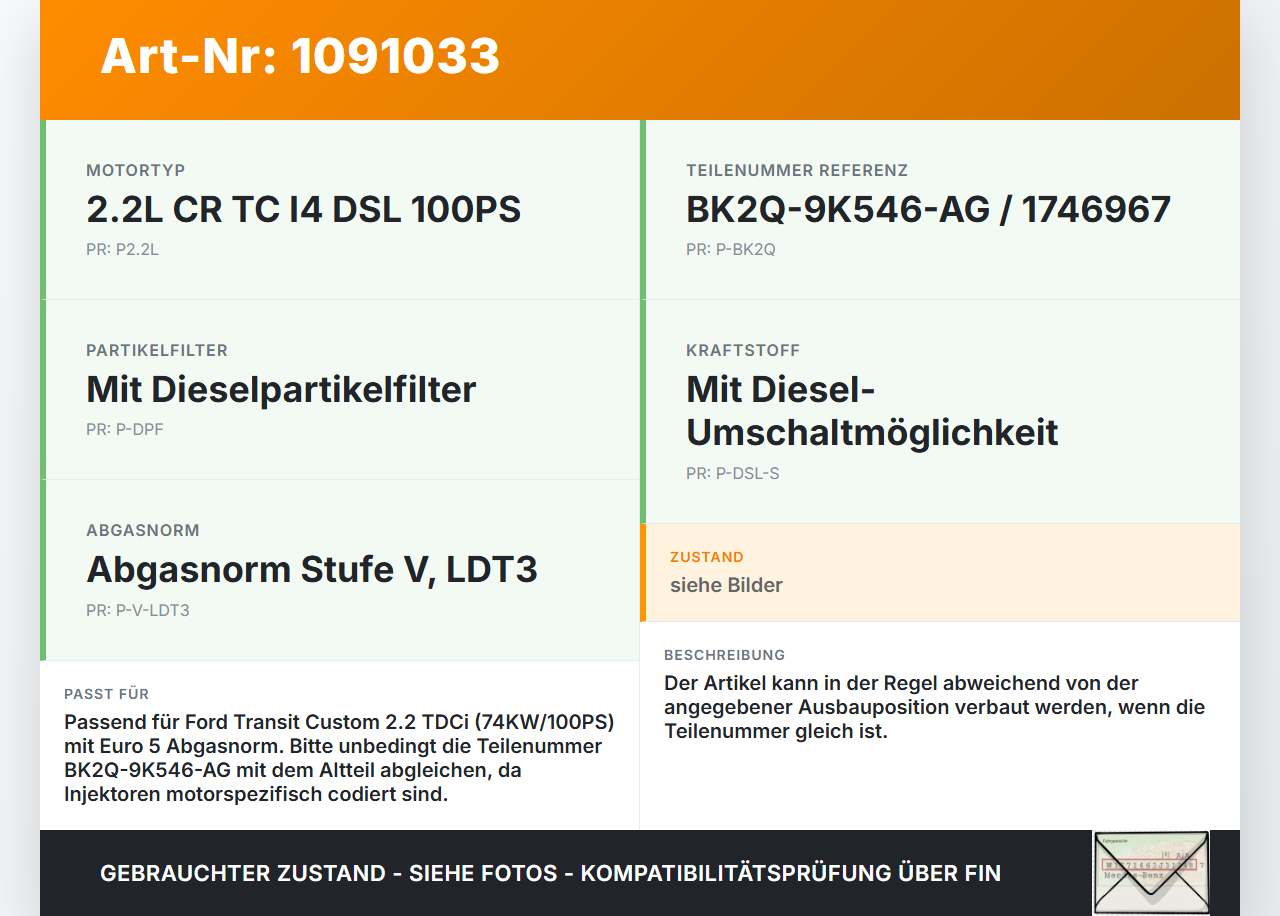 Ford Transit Custom 12-18 TDCi 2,2 74KW Injektor Einspritzdüse Zyl.4 Ford Transit Custom 12-18 08.06.2015... Vorschau 3