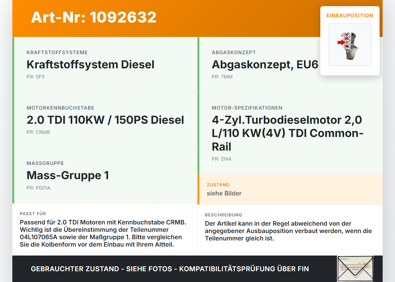 Skoda Octavia III 5E 17-20 TDI 2,0 110KW CRMB Kolben mit Pleuel Pos B Skoda Octavia III 5E 17-20 03.01.2018... Vorschau 3