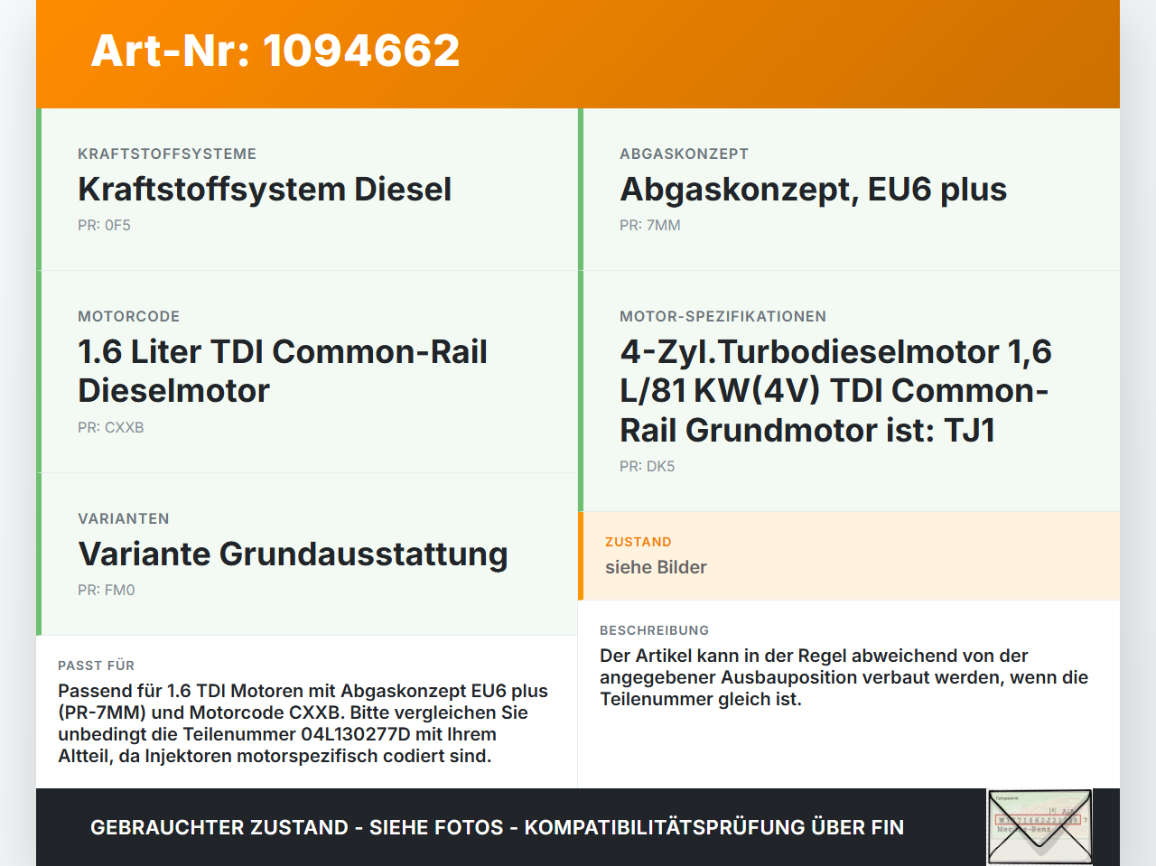 VW Golf VII 7 5G 12-17 TDI 1,6 81KW Injektor Einspritzdüse Zyl.2 VW Golf VII 7 5G 12-17 01.12.2016 04L130277D... Vorschau 3