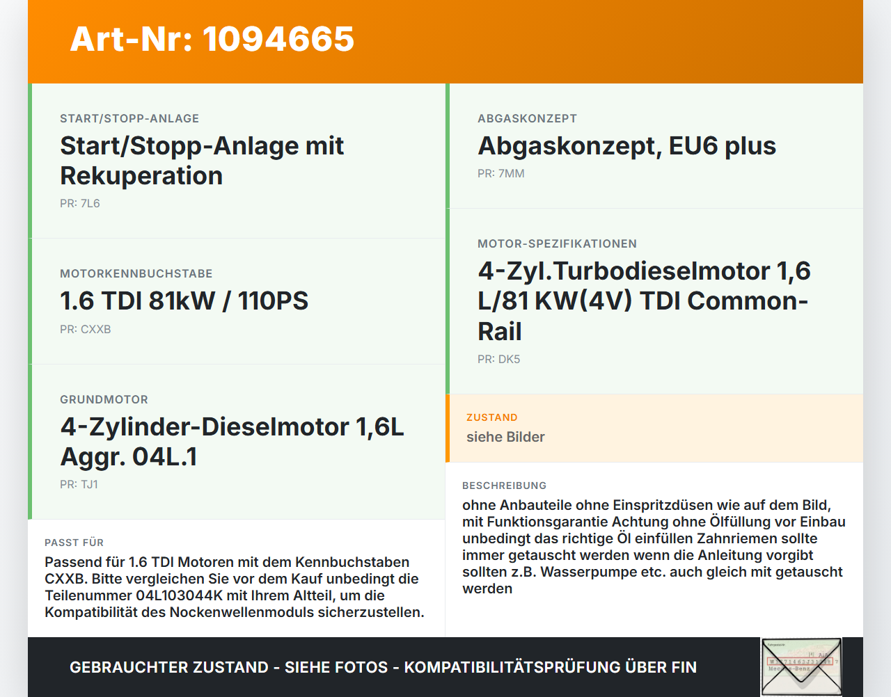 VW Golf VII 7 5G 12-17 TDI 1,6 81KW CXXB Nockenwellengehäuse Nockenwellenmodul mit Nockenwellen VW Golf VII 7 5G... Vorschau 3
