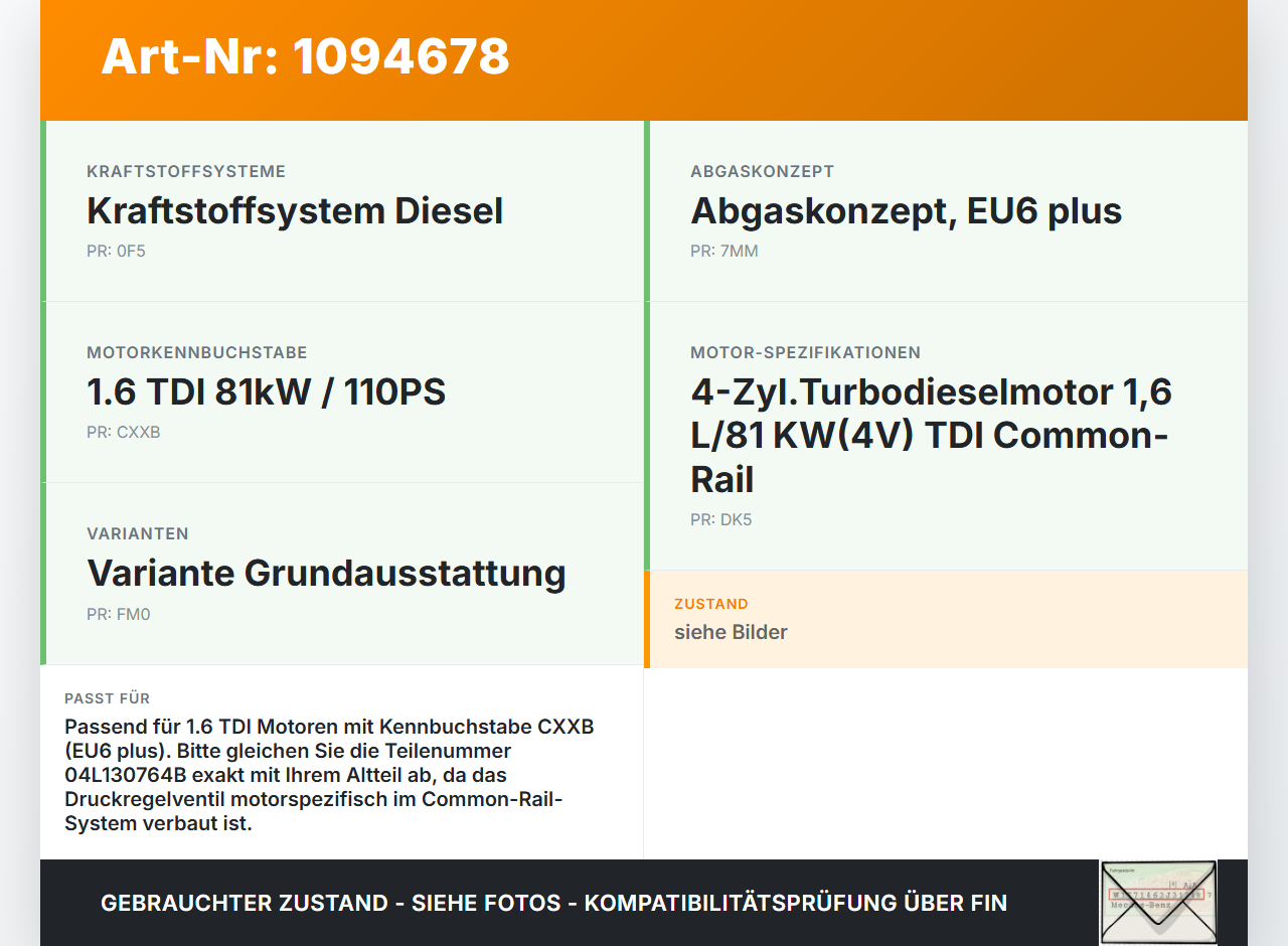 VW Golf VII 7 5G 12-17 TDI 1,6 81KW CXXB Ventil Common Rail Druckregelventil Druck VW Golf VII 7 5G 12-17... Vorschau 3