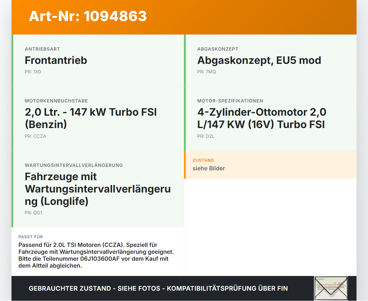 VW Sharan 7N II 10-15 FSI 2,0 147KW CCZA Ölwanne Motorwanne VW Sharan 7N II 10-15 09.05.2012 06J103600AF 06J103600T... Vorschau 3