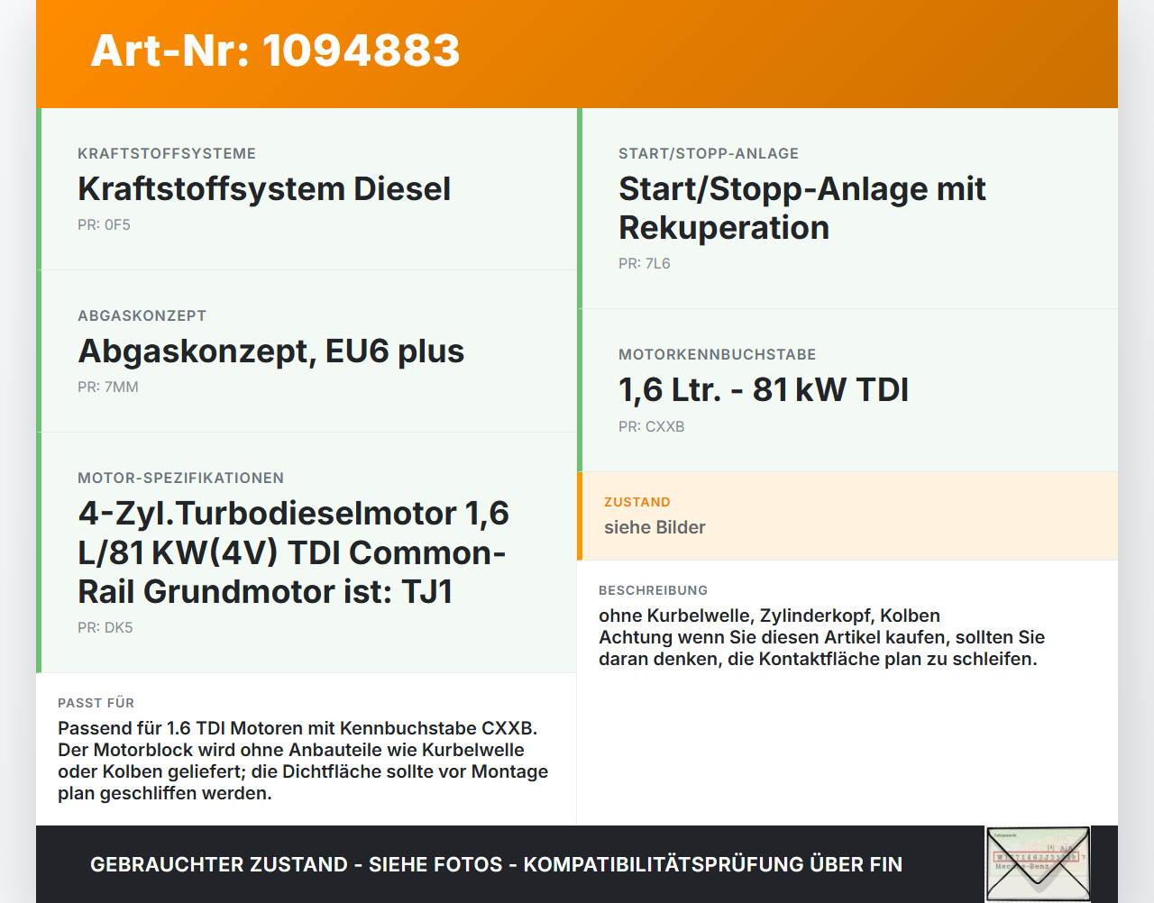 VW Golf VII 7 5G 12-17 TDI 1,6 81KW CXXB Motorblock für Motor VW Golf VII 7 5G 12-17 01.12.2016 04L103011A gebraucht Vorschau 3
