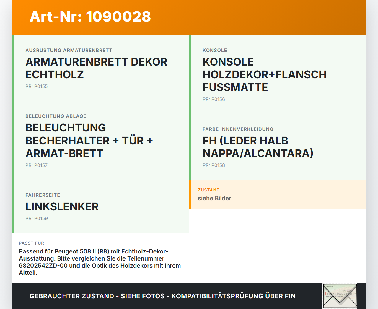 Peugeot 508 II 18-23 Blende für Armaturenbrett Abdeckung Holzdekor Peugeot 508 II 18-23 16.07.2019 98202542ZD-00... Vorschau 3