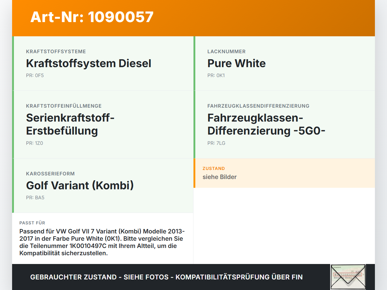 VW Golf VII 7 Variant 13-17 Tankklappe Tankdeckel Kraftstoffklappe weiss L0K1 VW Golf VII 7 Variant 13-17... Vorschau 3