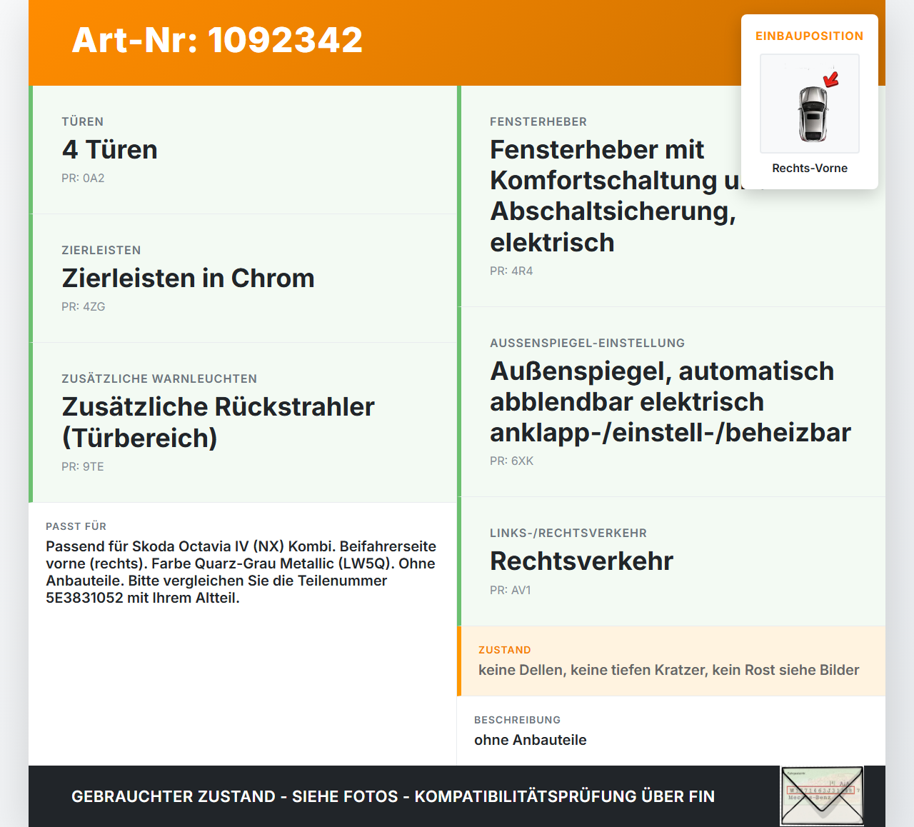 Skoda Octavia IV NX 20-24 Kombi Tür Beifahrertür Rechts Vorne LW5Q Skoda Octavia IV NX 20-24 26.04.2021 5E3831052... Vorschau 3