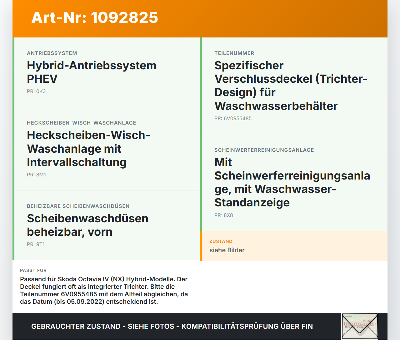 Skoda Octavia IV NX 20-24 Hybrid TSI iV 1,4 110KW Kappe für Waschwasserbehälter Skoda Octavia IV NX 20-24... Vorschau 3