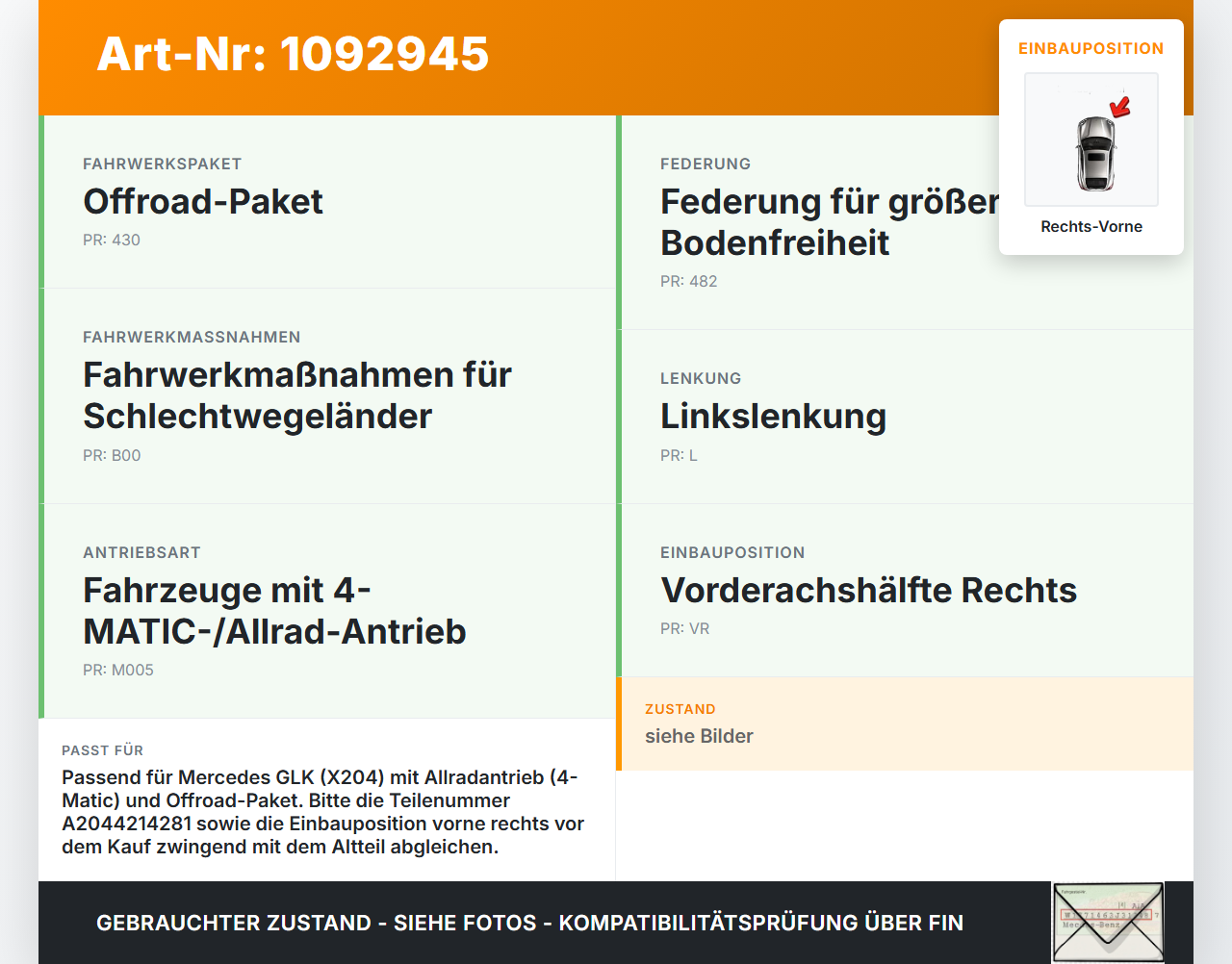 Mercedes GLK X204 12-15 CDI 2,2 125KW Bremssattel Bremszange Vorne Rechts Mercedes GLK X204 12-15 23.05.2013... Vorschau 3
