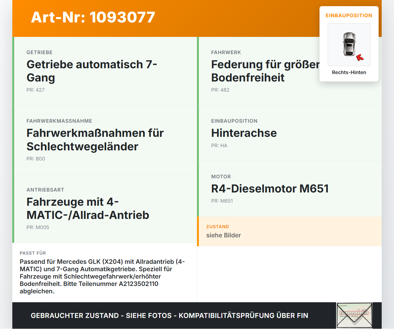 Mercedes GLK X204 12-15  CDI 2,2 125KW 4WD Antriebswelle Gelenkwelle Rechts Hinten Mercedes GLK X204 12-15... Vorschau 3