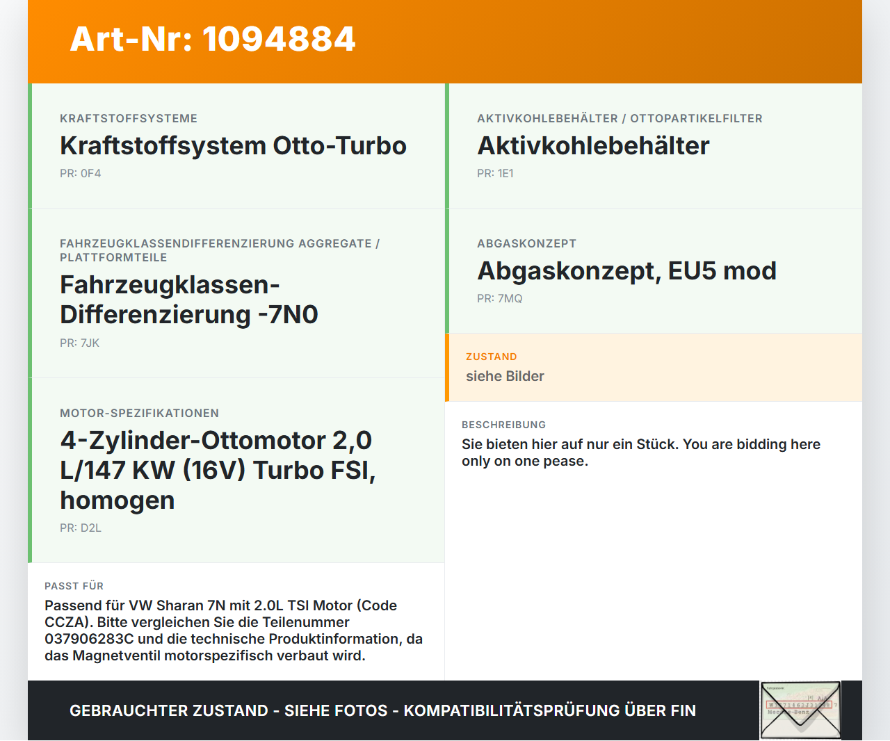 VW Sharan 7N II 10-15 FSI 2,0 147KW Magnetventil Druckwandler VW Sharan 7N II 10-15 09.05.2012 037906283C... Vorschau 3
