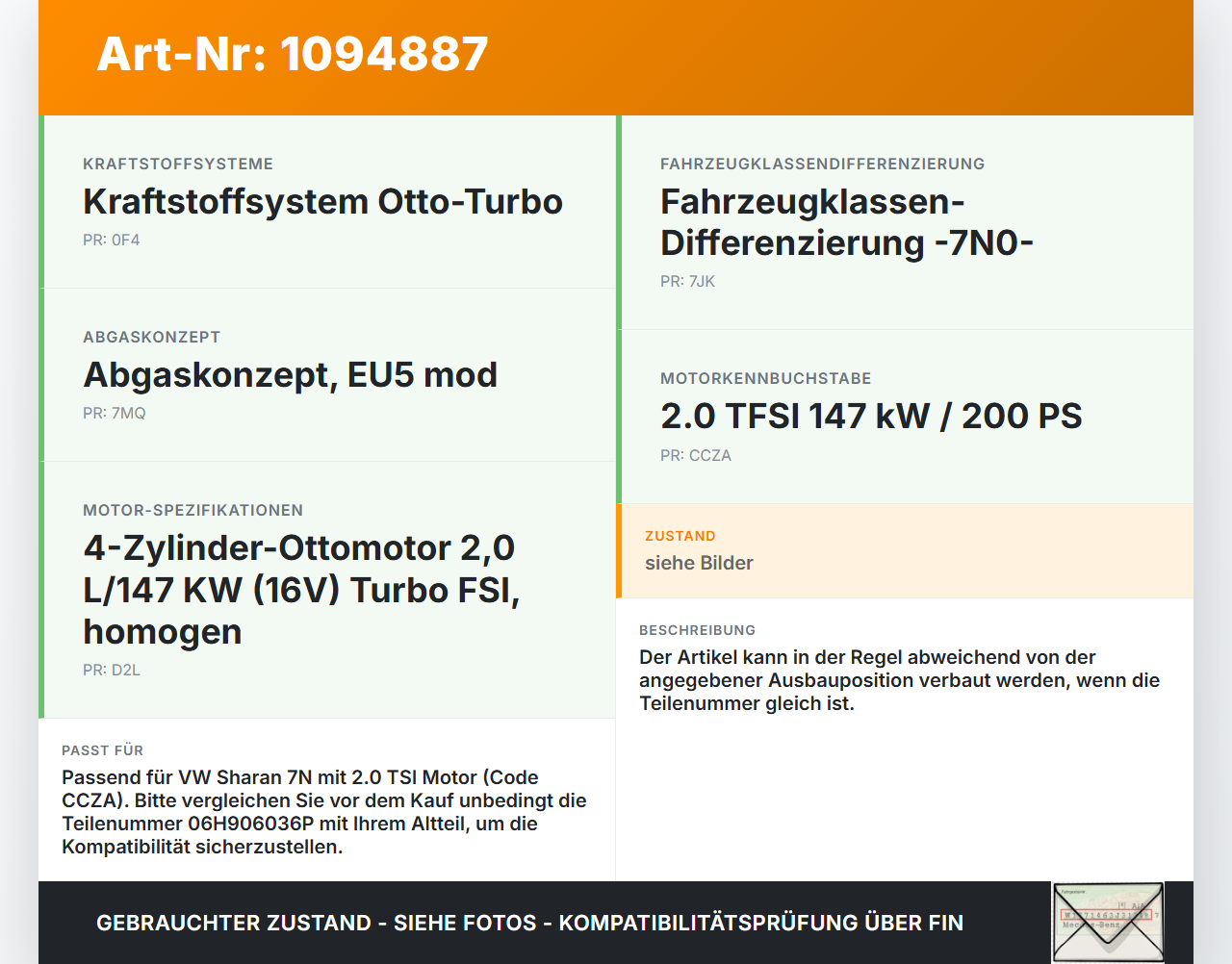 VW Sharan 7N II 10-15 FSI 2,0 147KW Einspritzdüse Einspritzventil Zyl.1 VW Sharan 7N II 10-15 09.05.2012 06H906036P... Vorschau 3