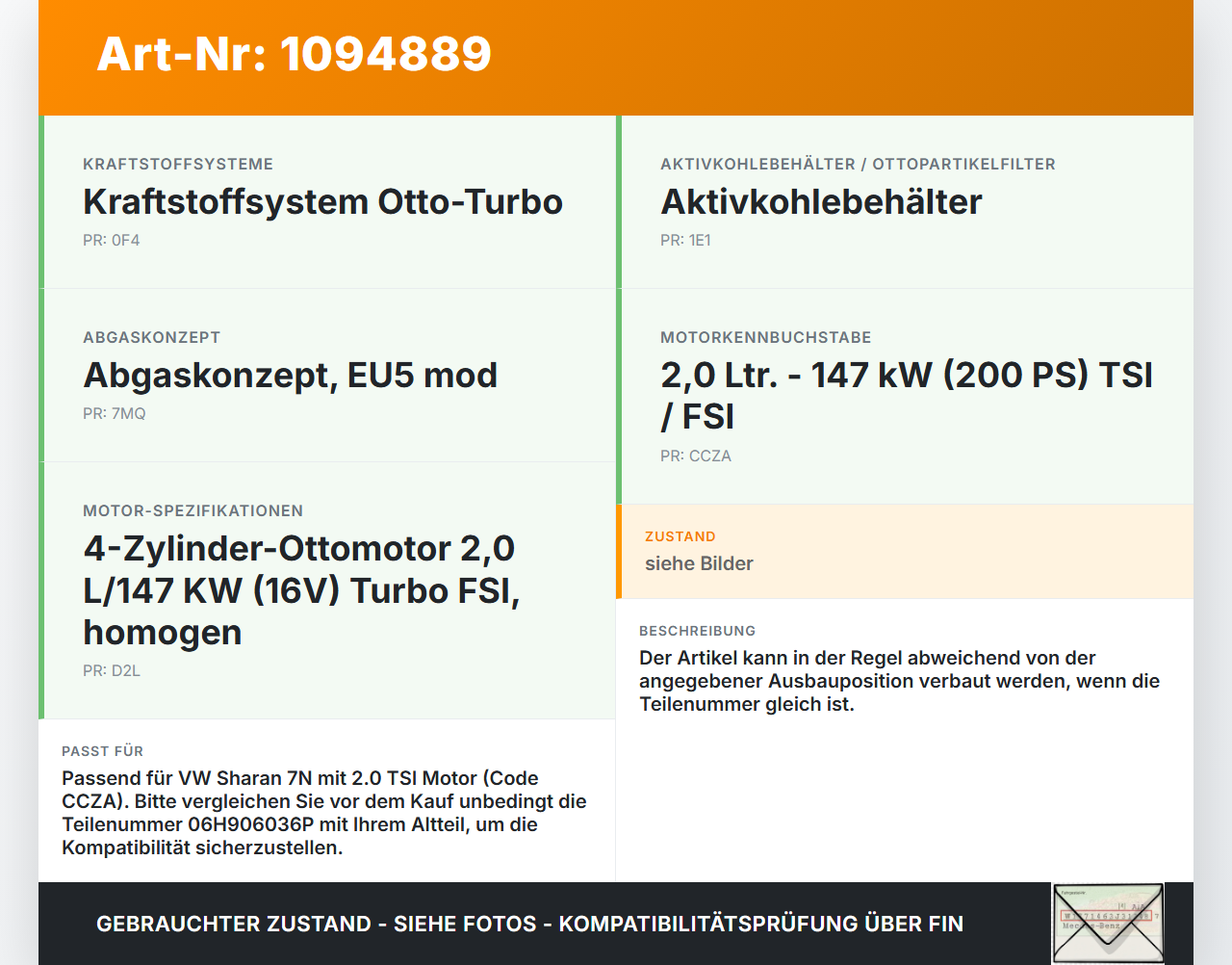 VW Sharan 7N II 10-15 FSI 2,0 147KW Injektor Einspritzdüse Zyl.4 VW Sharan 7N II 10-15 09.05.2012 06H906036P... Vorschau 3