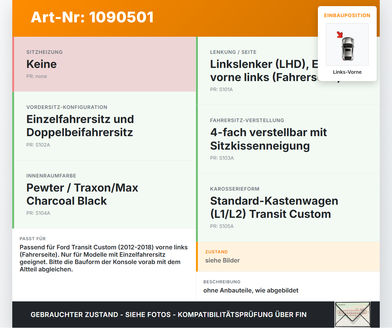 Ford Transit Custom 12-18 Kasten Sitzkonsole Sitzkasten Sitzaufnahme Konsole Sitz Links Vorne Ford Transit Custom... Vorschau 3
