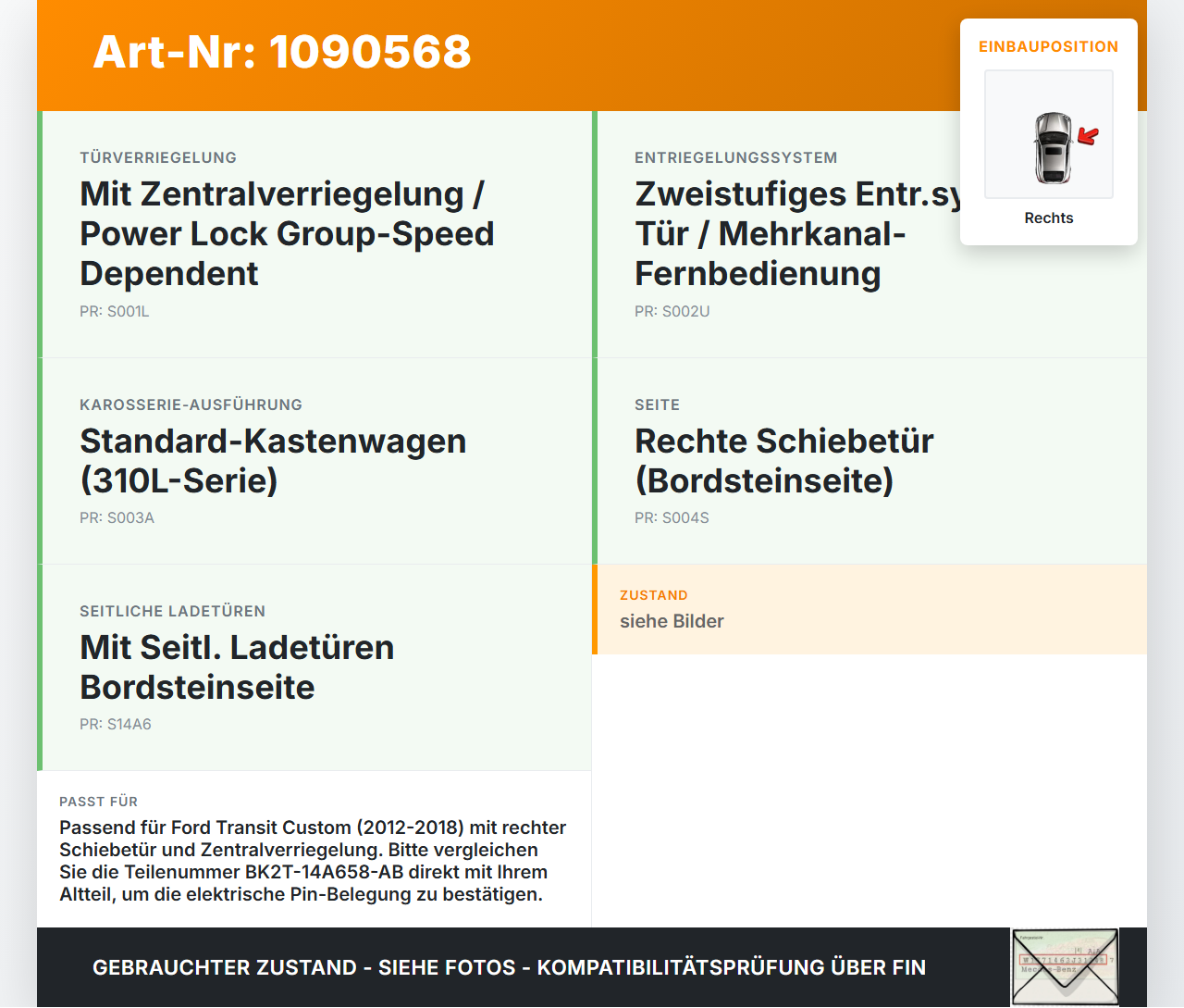 Ford Transit Custom 12-18 Kontaktschalter Schalter für Tür Rechts Mitte Schiebetür Ford Transit Custom 12-18... Vorschau 3