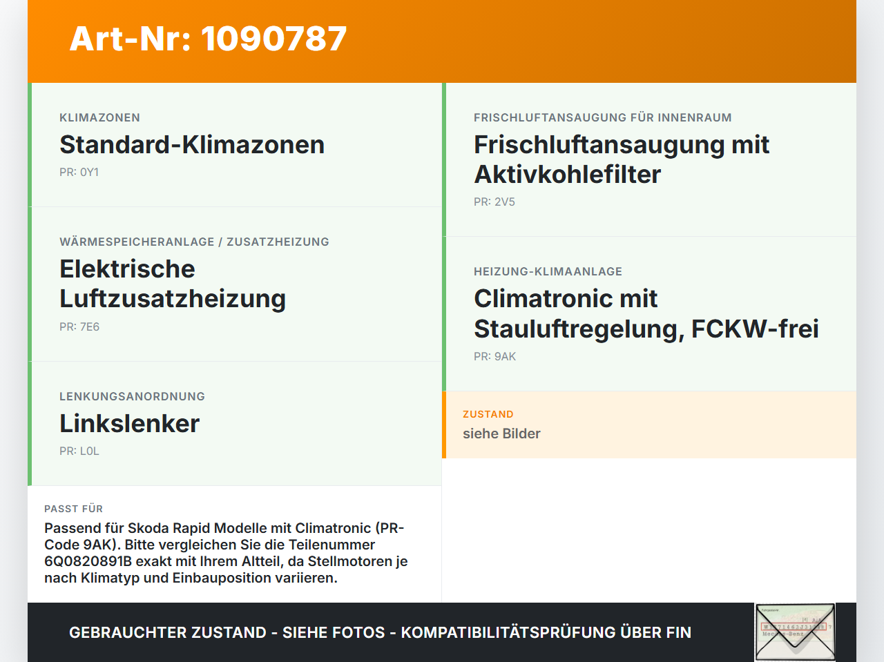 Skoda Rapid NH 12-17 Stellmotor für Heizung Gebläse Skoda Rapid NH 12-17 19.12.2013 6Q0820891B gebraucht Vorschau 3