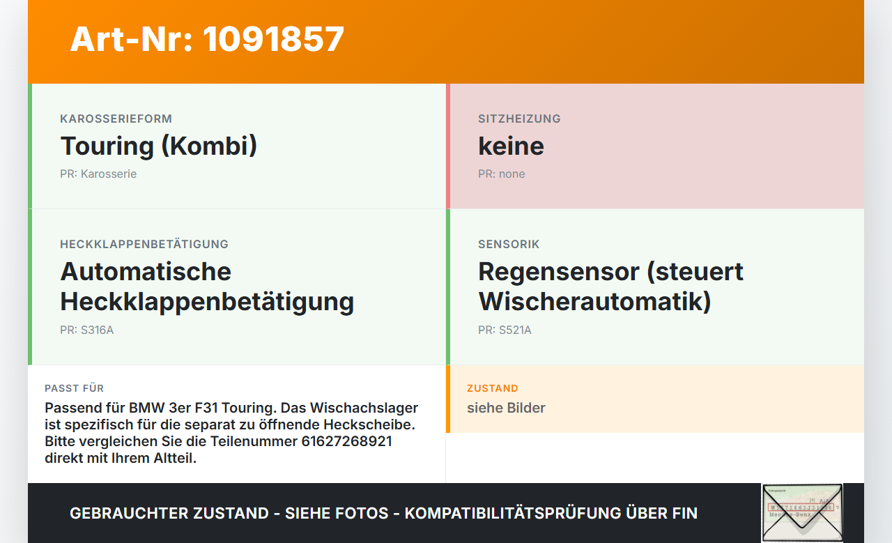 BMW 320d F31 12-15 2,0d 135KW Umlenkung Getriebe Wischachslager für Heckwischer BMW 320d F31 12-15 21.12.2012... Vorschau 3
