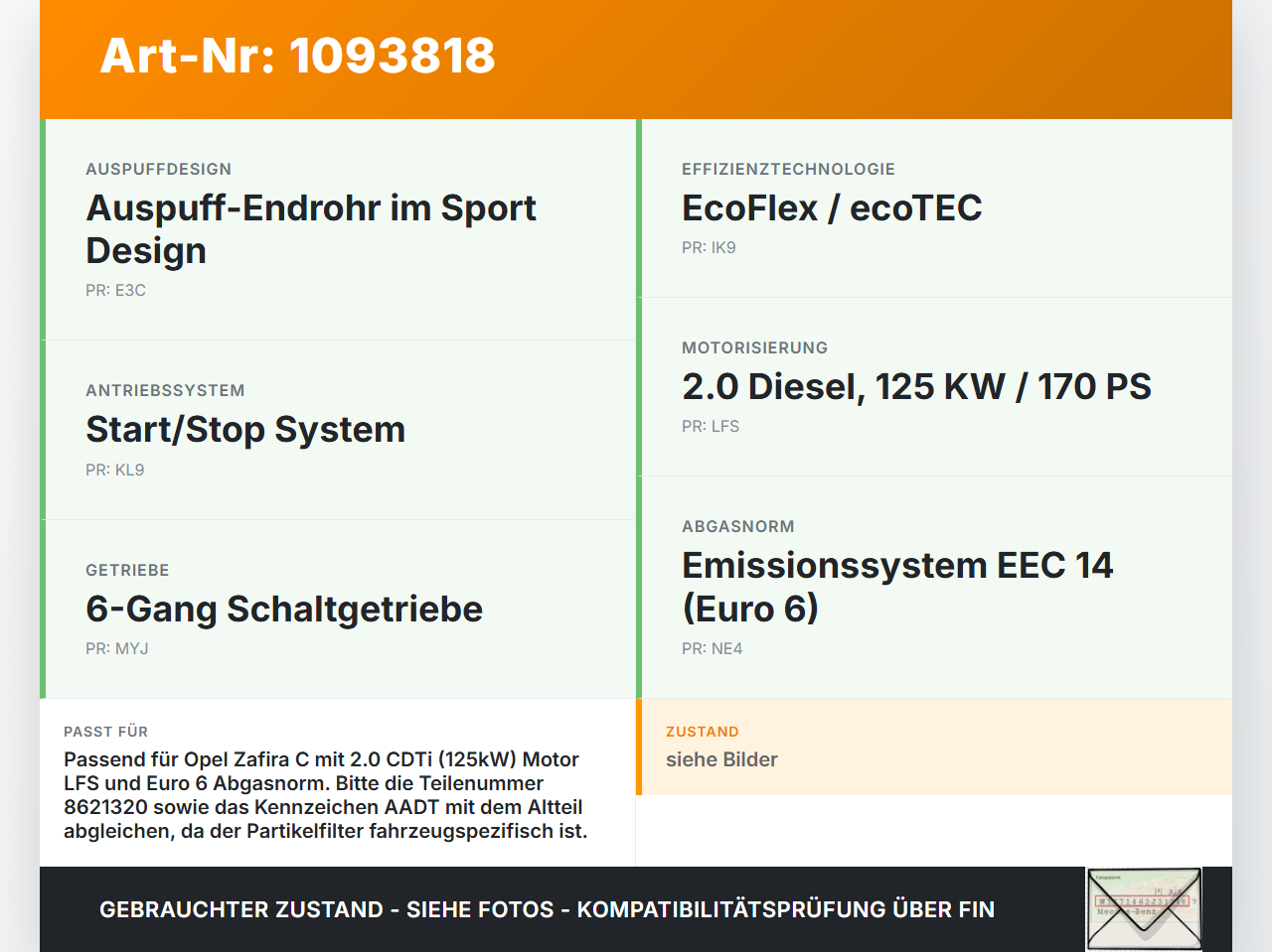 Opel Zafira C P12 16-19 CDTi 2,0 125KW Katalysator Kat Flexrohr Opel Zafira C P12 16-19 27.06.2018 13483809... Vorschau 3