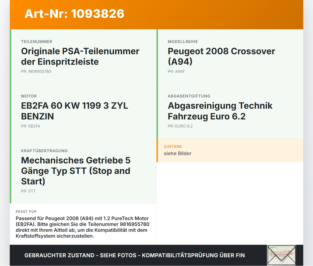 Peugeot 2008 CU 16-19 PureTech 1,2 61KW Einspritzleiste Düsenstock für Einspritzanlage Peugeot 2008 CU 16-19... Vorschau 3