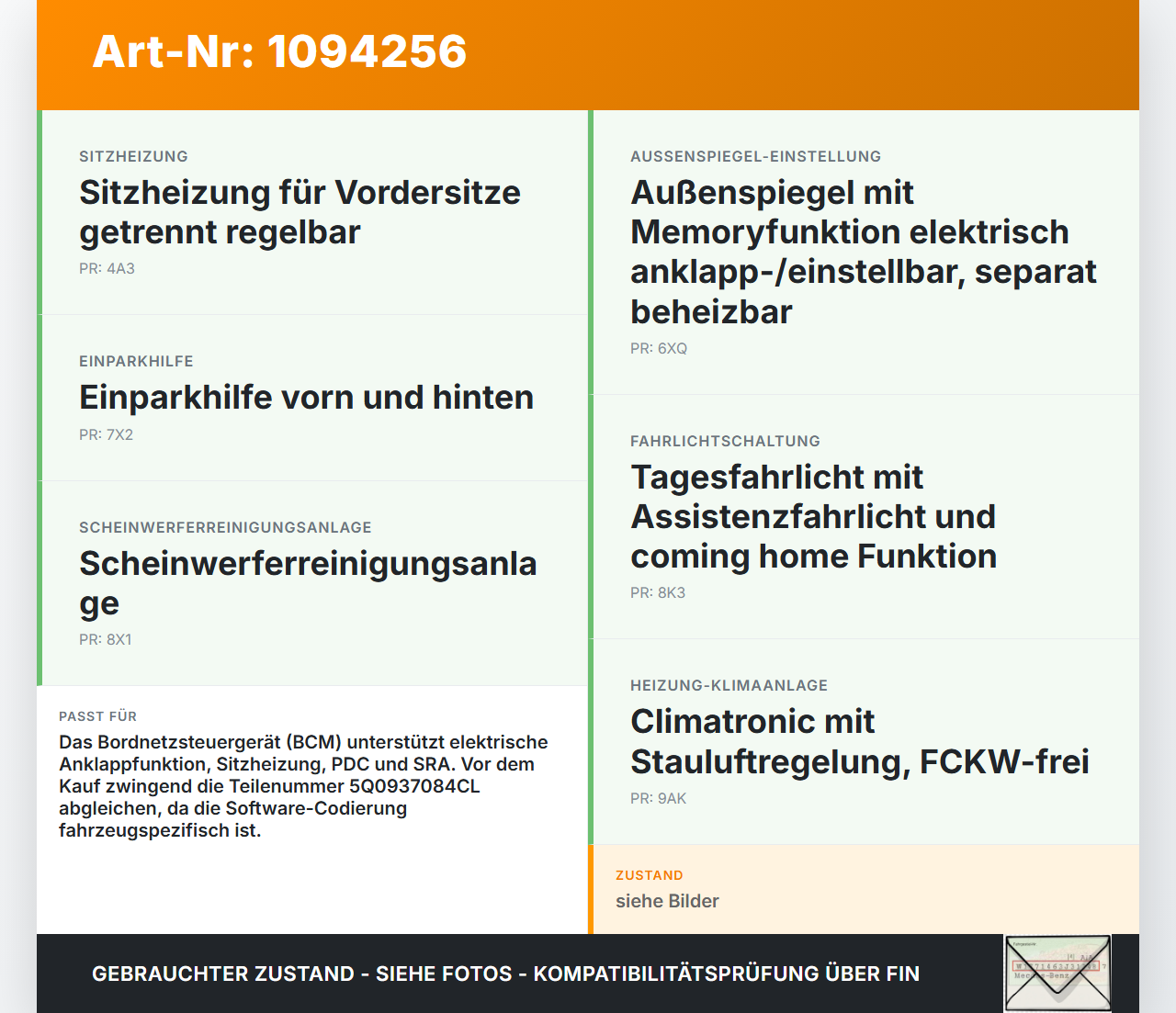 VW Golf VII 7 5G 12-17 Steuergerät SG BCM PQ37H VW Golf VII 7 5G 12-17 01.12.2016 5Q0937084CL 5WK50913-G gebraucht Vorschau 3