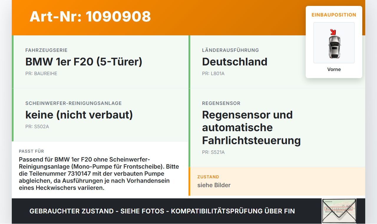 BMW 114i F20 11-15 Waschwasserpumpe Wischwasserpumpe Waschpumpe Vorne BMW 114i F20 11-15 11.03.2013 7310147... Vorschau 3