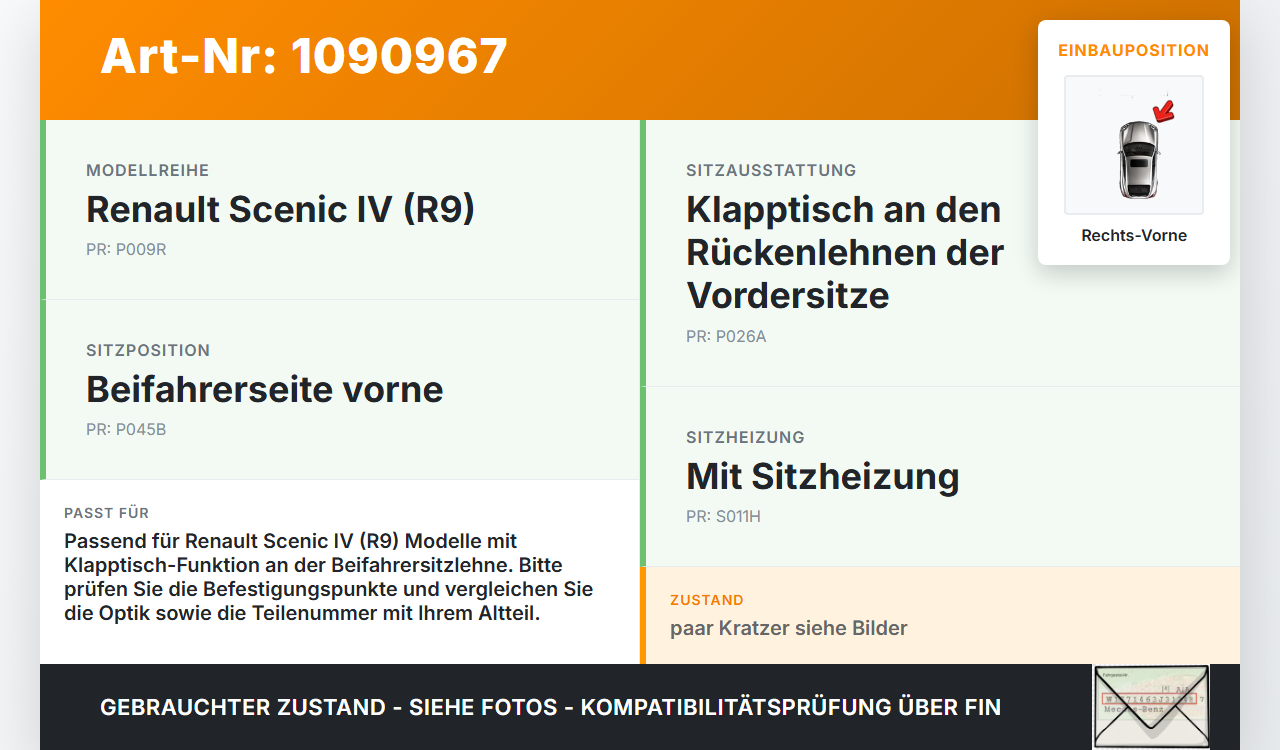 Renault Scenic IV R9 16-22 Klapptisch Tisch Ausklapptisch für Beifahrer Sitz Rechts Vorne Renault Scenic IV R9... Vorschau 3
