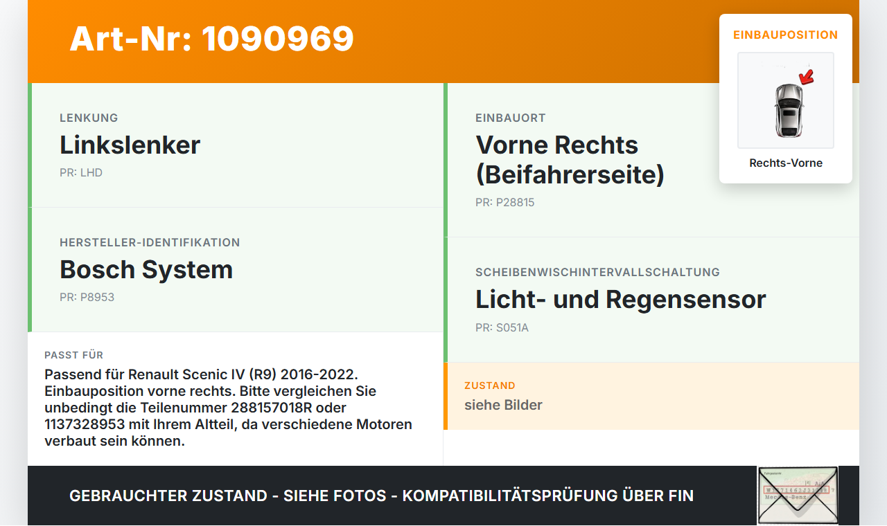 Renault Scenic IV R9 16-22 Wischermotor Vorne Rechts Renault Scenic IV R9 16-22 01.04.2019 288157018R 1137328953... Vorschau 3