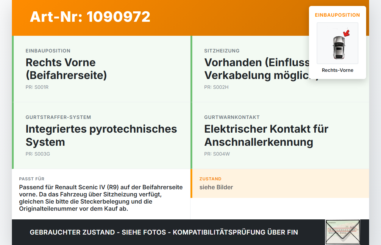 Renault Scenic IV R9 16-22 Gurtschloss Rechts Vorne Renault Scenic IV R9 16-22 01.04.2019 gebraucht Vorschau 3