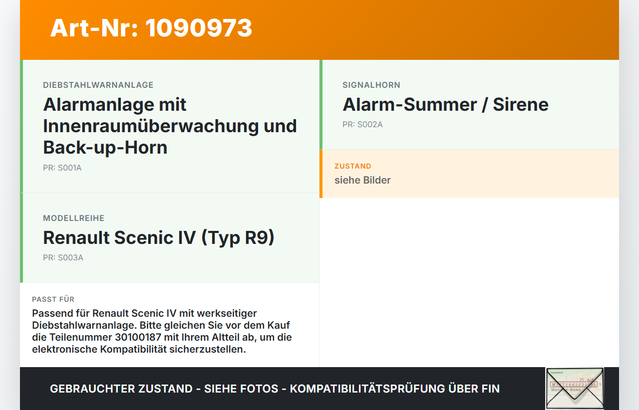 Renault Scenic IV R9 16-22 Alarmanlage Alarm Summer Sirene Renault Scenic IV R9 16-22 01.04.2019 256400001R... Vorschau 3