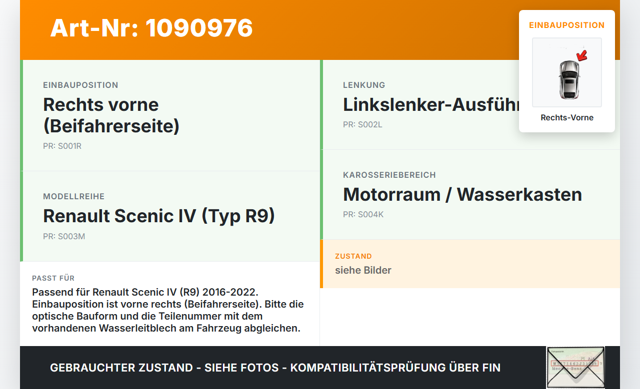 Renault Scenic IV R9 16-22 Wasserabweiser Wasserleitblech für Motorraum Rechts Vorne Renault Scenic IV R9 16-22... Vorschau 3
