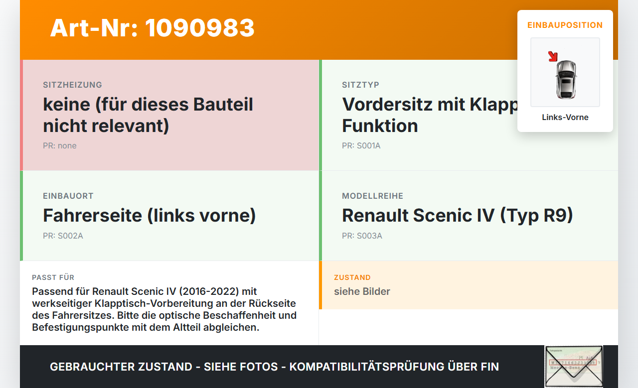 Renault Scenic IV R9 16-22 Klapptisch Tisch Ausklapptisch für Fahrer Sitz Links Vorne Renault Scenic IV R9 16-22... Vorschau 3