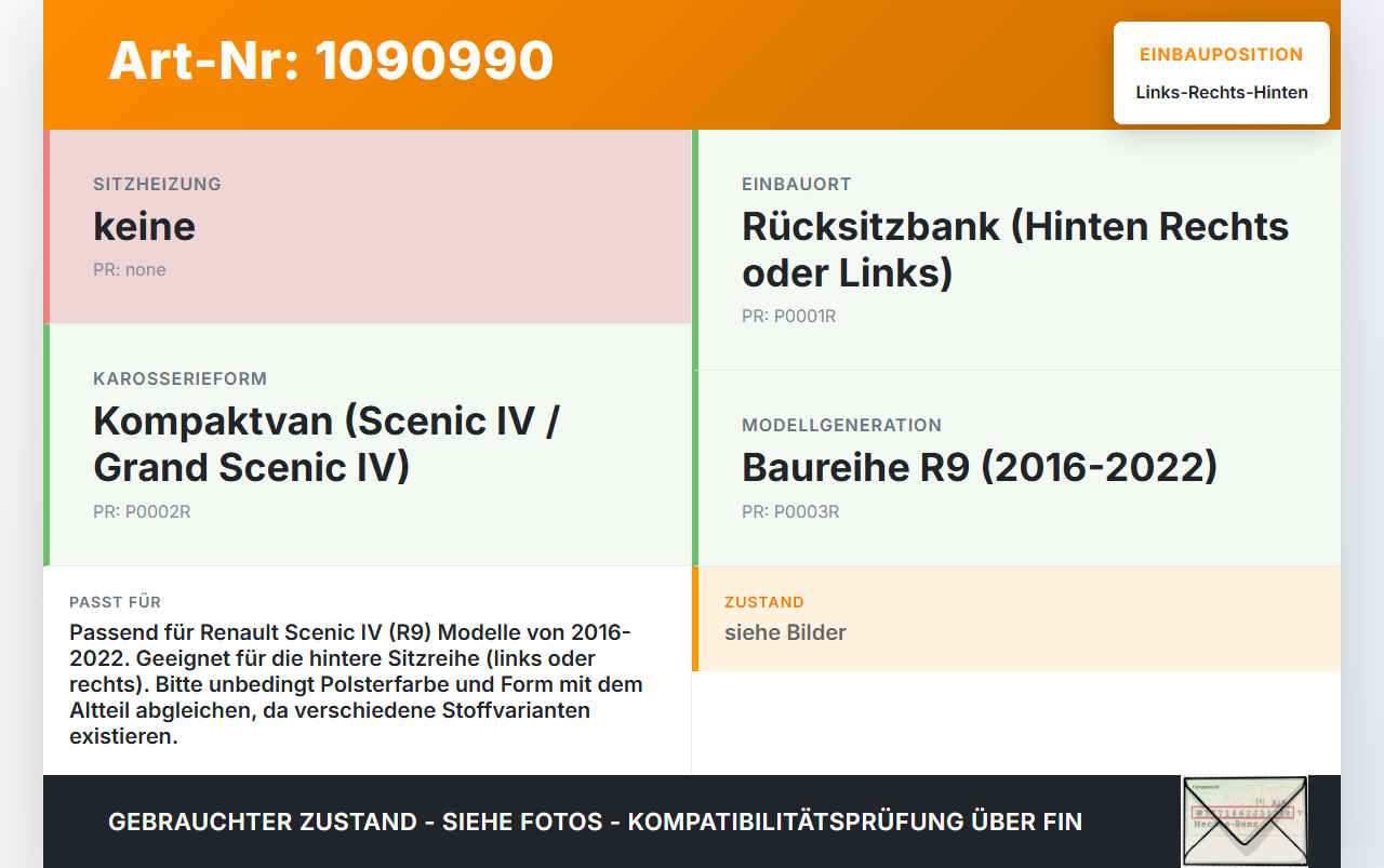 Renault Scenic IV R9 16-22 Kopfstütze Rechts oder Links Hinten Renault Scenic IV R9 16-22 01.04.2019 gebraucht Vorschau 3