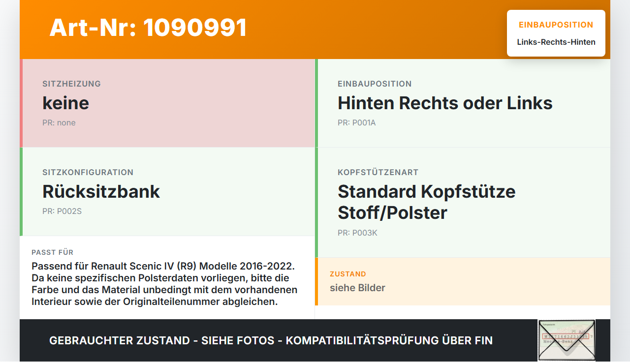 Renault Scenic IV R9 16-22 Kopfstütze Rechts oder Links Hinten Renault Scenic IV R9 16-22 01.04.2019 gebraucht Vorschau 3
