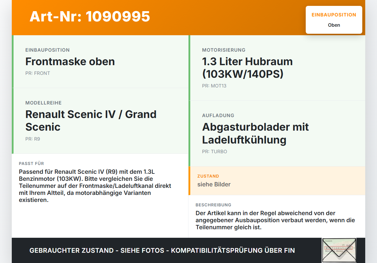 Renault Scenic IV R9 16-22 1,3 103KW Ansaugkanal Ladeluftführung Ladeluftkanal für Frontmaske oben Renault Scenic... Vorschau 3