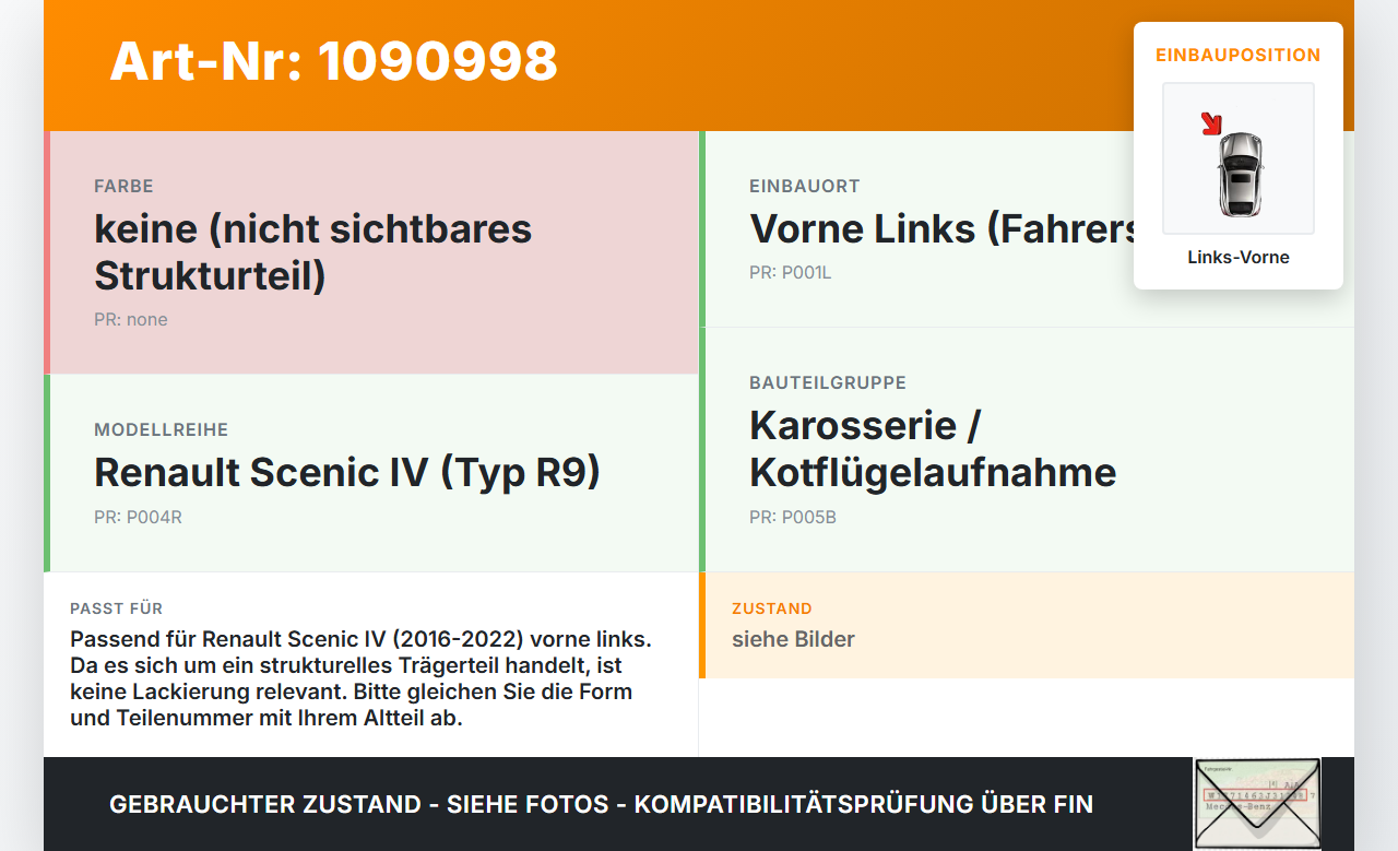 Renault Scenic IV R9 16-22 Halter Träger Führung Aufnahme für Kotflügel Links Vorne Renault Scenic IV R9 16-22... Vorschau 3