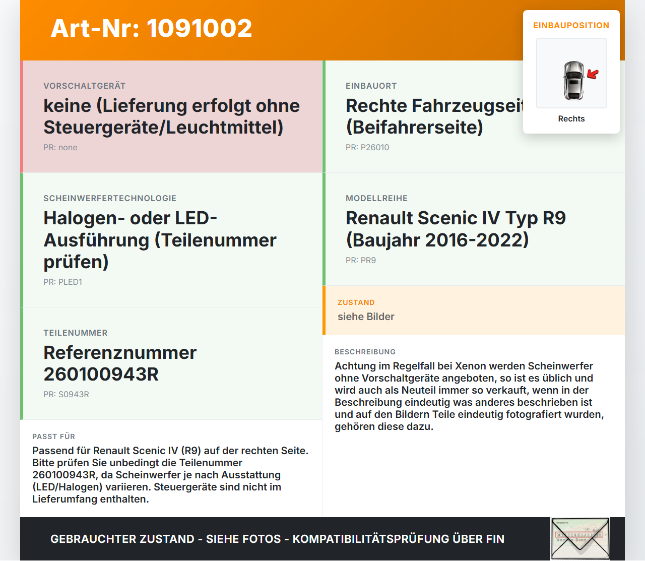 Renault Scenic IV R9 16-22 Scheinwerfer Frontscheinwerfer Rechts orig. Renault Scenic IV R9 16-22 01.04.2019... Vorschau 3