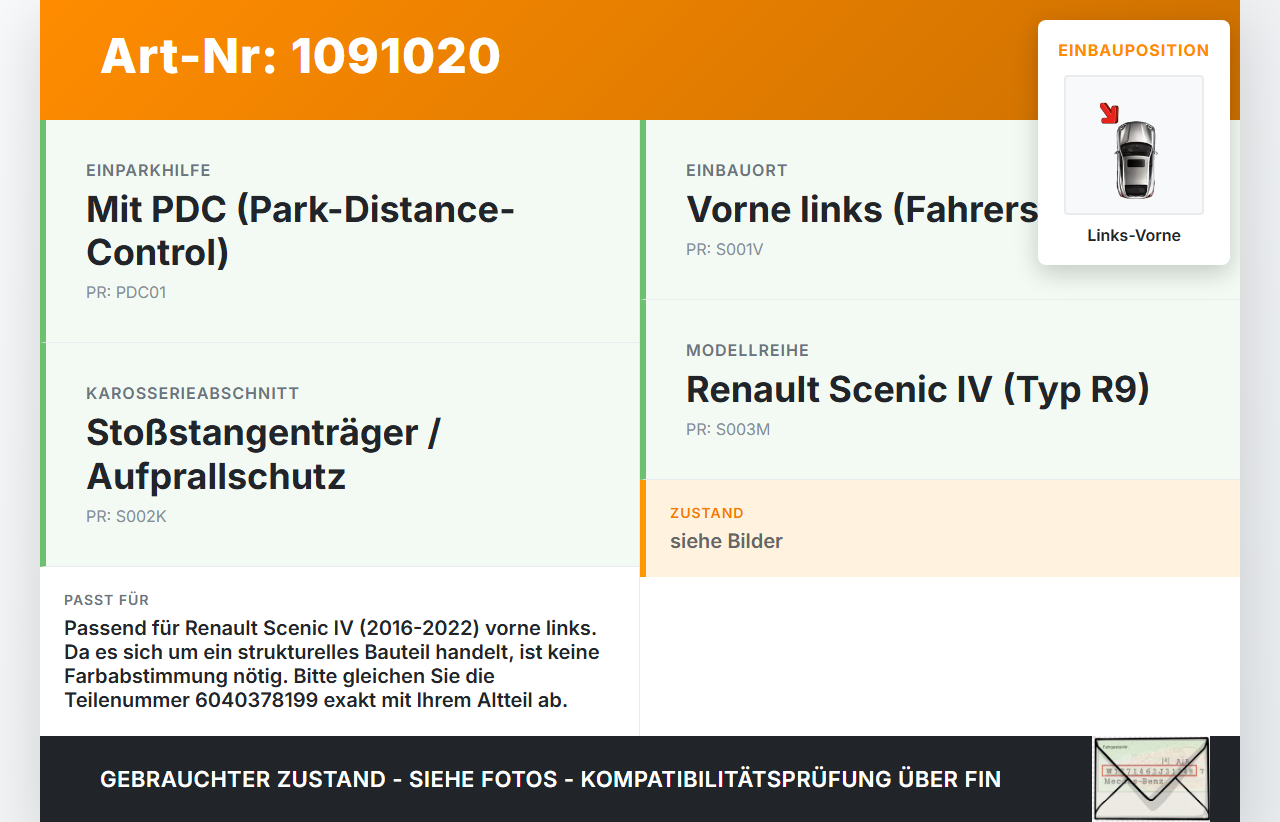 Renault Scenic IV R9 16-22 Pralldämpfer für Träger Stoßstange Vorne Links Renault Scenic IV R9 16-22 01.04.2019... Vorschau 3