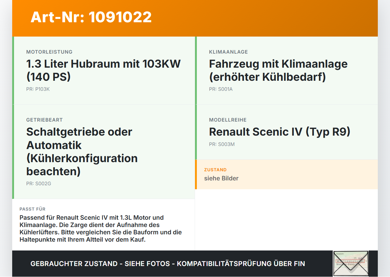 Renault Scenic IV R9 16-22 1,3 103KW Träger Verkleidung für Lüfter Lüfterzarge Renault Scenic IV R9 16-22... Vorschau 3