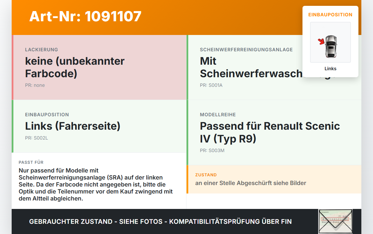 Renault Scenic IV R9 16-22 Deckel Klappe Abdeckung für Waschdüse Scheinwerfer SRA Links Renault Scenic IV R9 16-22... Vorschau 3