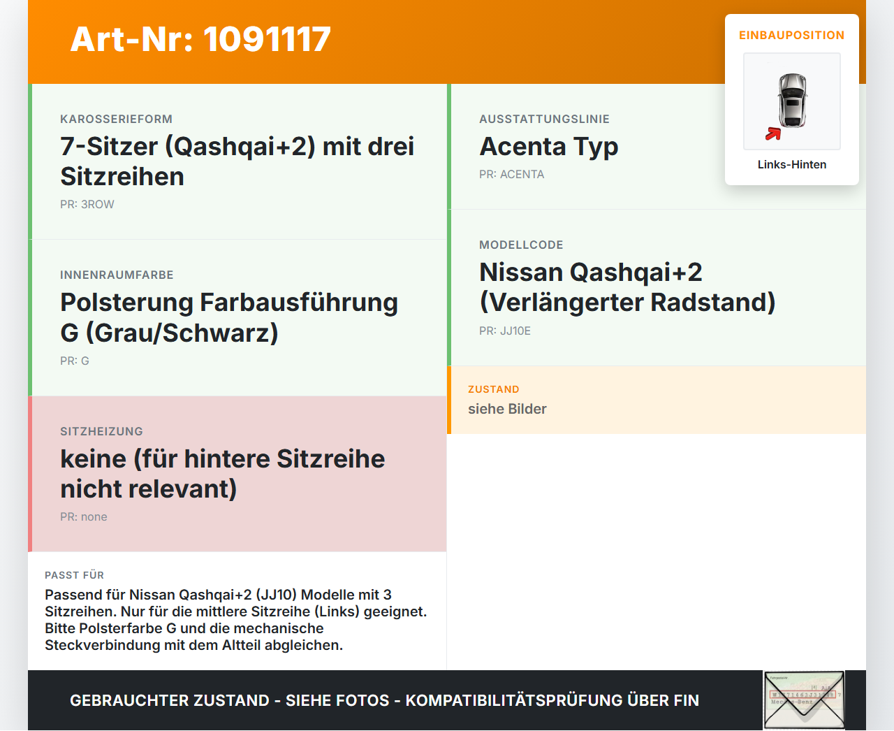 Nissan Qashqai +2 J10 10-13 Gurtschloss Links Hinten mittlere Reihe Nissan Qashqai +2 J10 10-13 15.01.2013 gebraucht Vorschau 3
